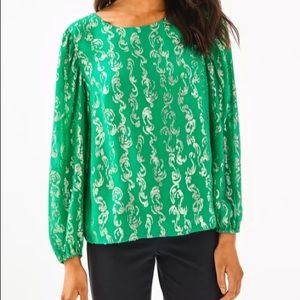 Lilly Pulitzer Miriam Silk Top in Emerald